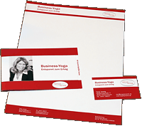 Briefbogen, Klappkarte, Visitenkarte für Yogadynamik Business-Yoga